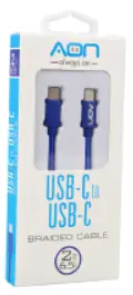 Cable AON USB-C to USB-C, 2M, Azul, Nylon 5V / 2A