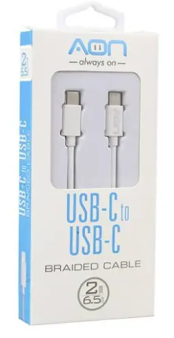 Cable AON USB-C to USB-C, 2M, Blanco, Nylon 5V / 2A