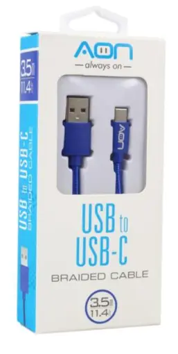 Cable AON USB-C to USB-C, 3.5M, Azul, 5V / 2A