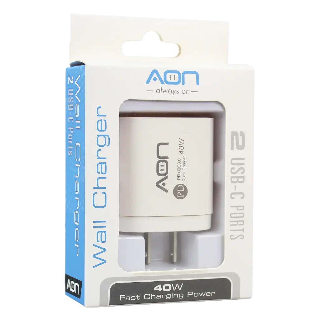 Cargador de Pared AON 2xUSB-C 20Wx2 S/Cable