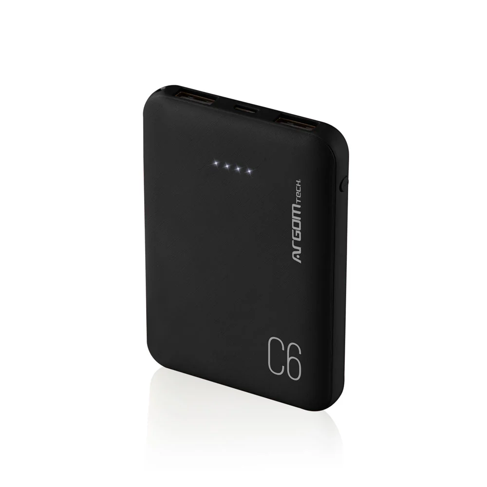 PowerBank ARGOMTECH 6000mAh C6 Indicador LED-USB/ Negro