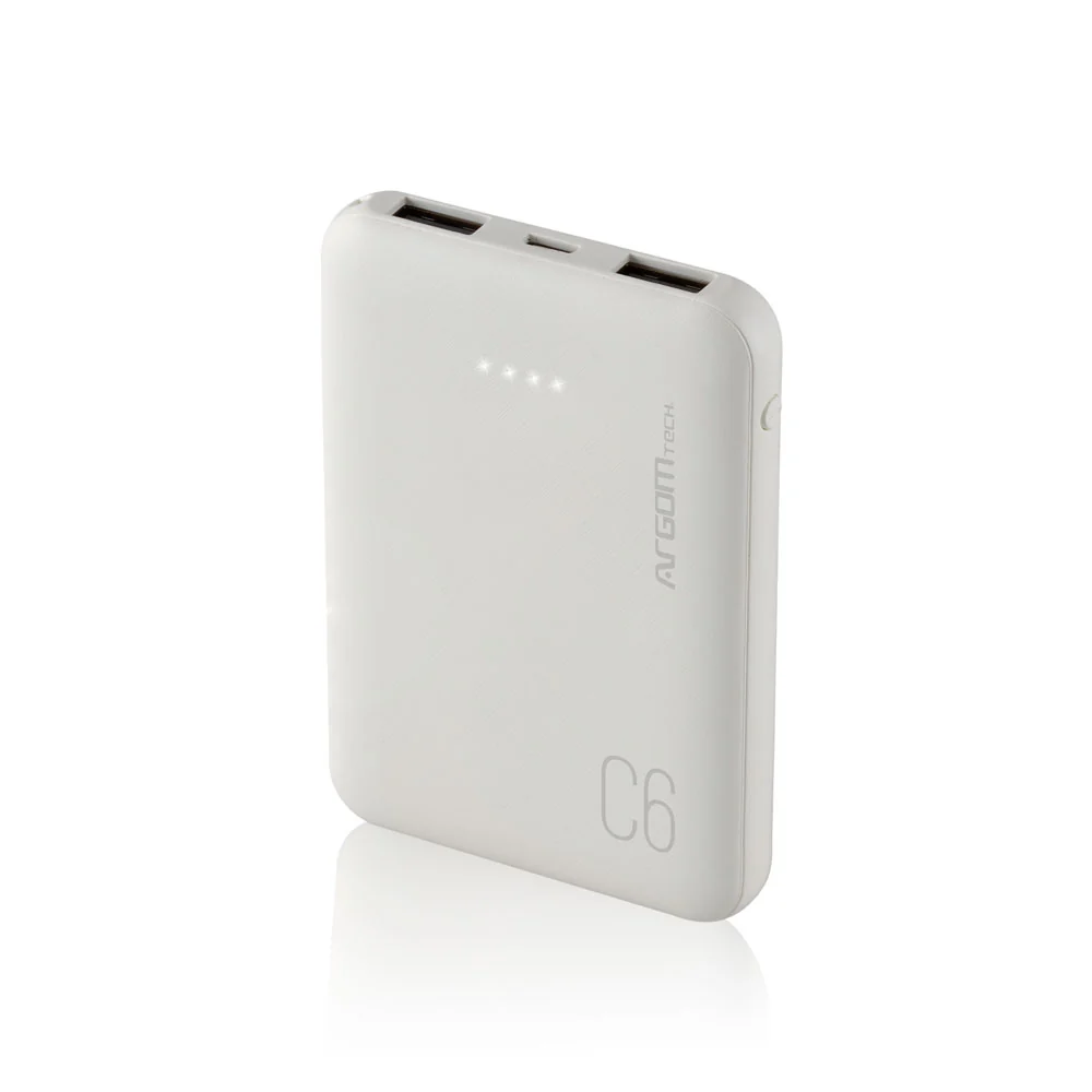 PowerBank ARGOMTECH 6000mAh C6 Indicador LED-USB/ Blanco
