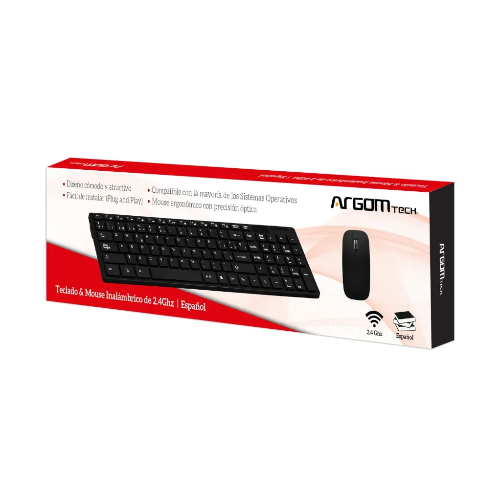 COMBO Inalámbrico Teclado & Mouse ARGOMTECH clásico español Negro