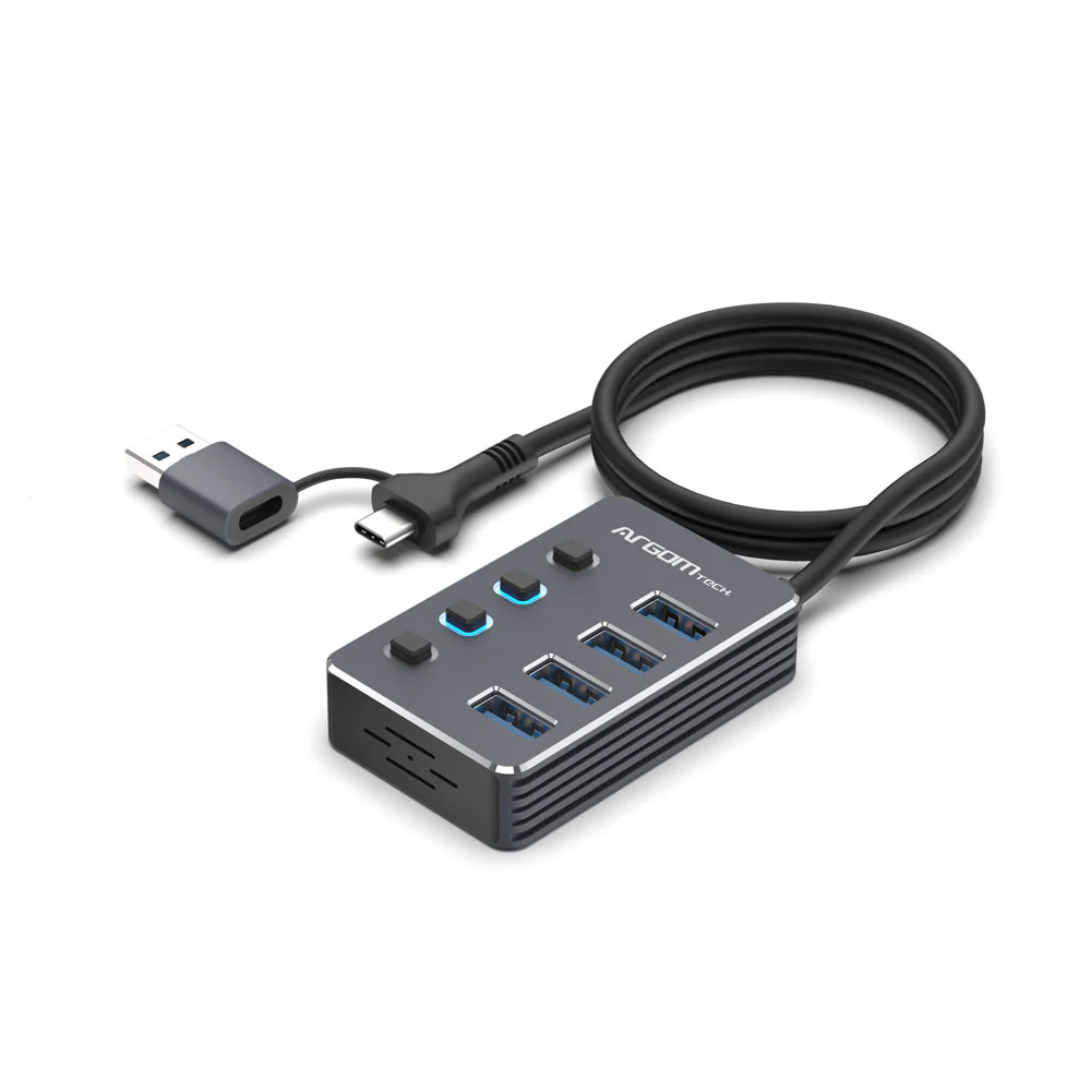 Adaptador ARGOMTECH 2 en 1 USB-C/ 4 puertos USB 3.0