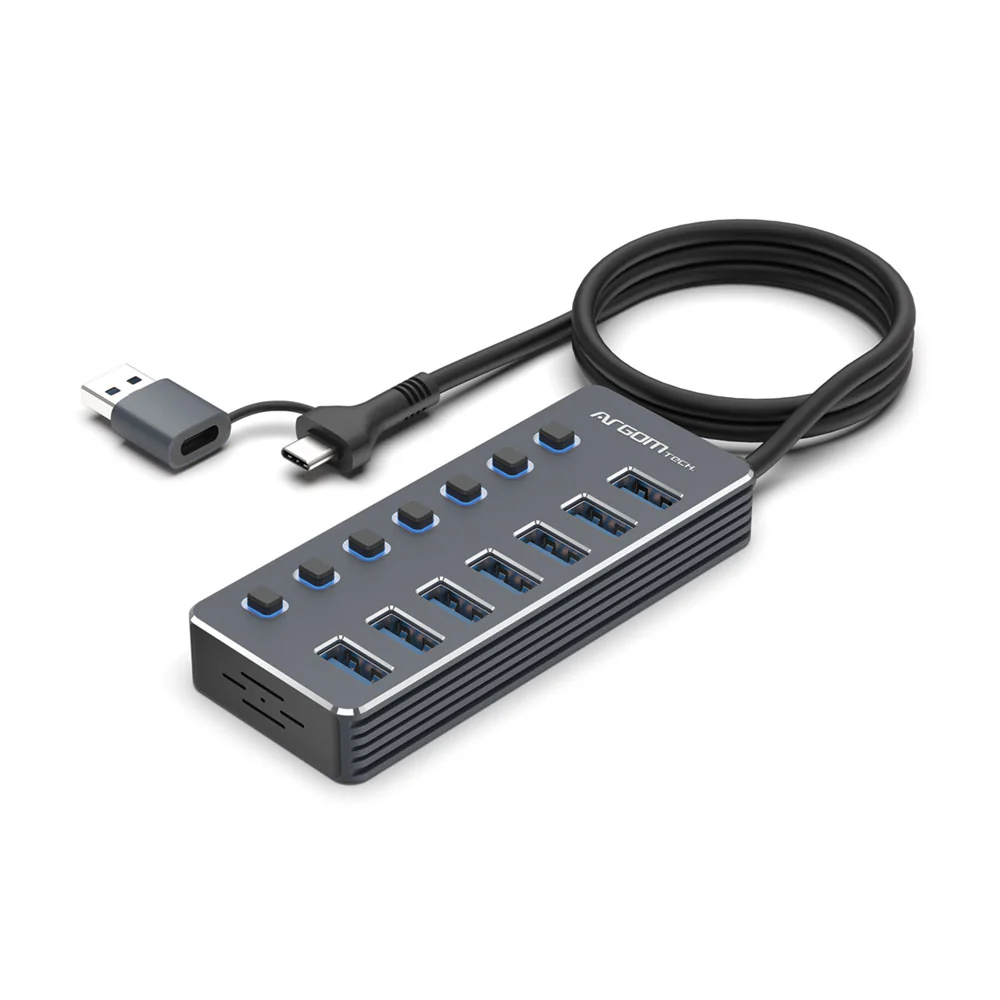 Adaptador HUB ARGOMTECH 2 en 1 USB A y C / con 7 puertos USB A 3.0