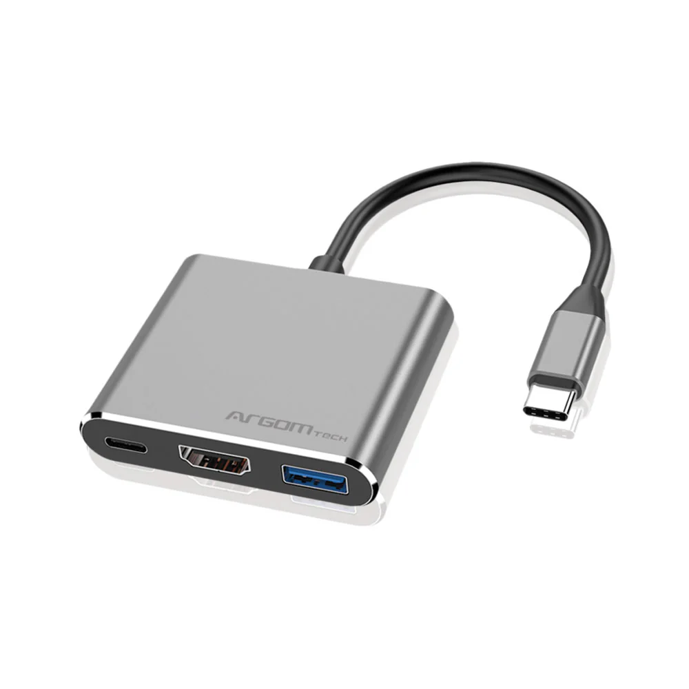 Adaptador Argomtech 3 en 1  tipo C/ USB 3.0/ 5Gbps / Puerto de Carga C/ HDMI 4k