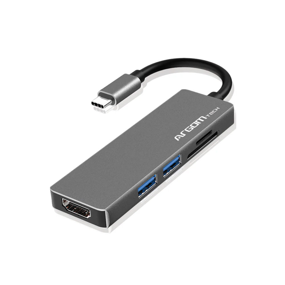 Adaptador ARGOMTECH 5 en 1 USB-C a HDMI 4K, USB 3.0 + USB 2.0 lector de tarjeta y TF