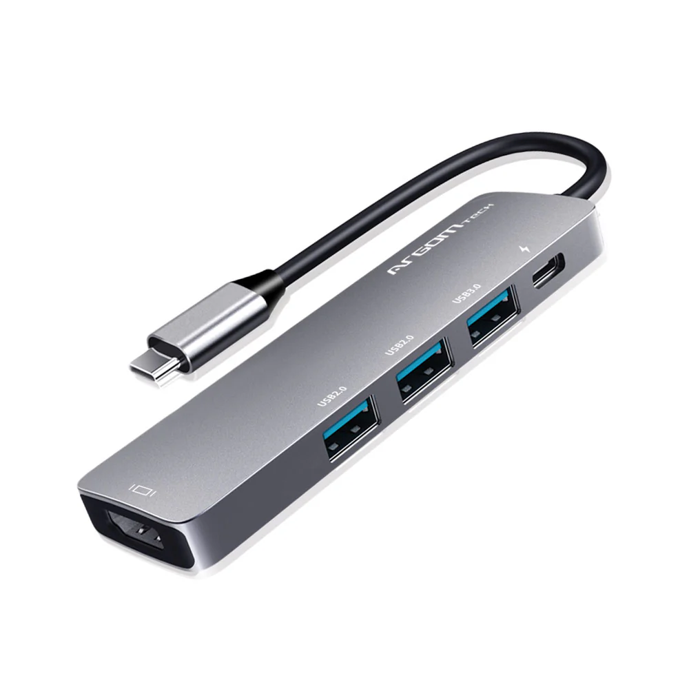 Adaptador ARGOMTECH 5 en 1 Puerto USB-C a HDMI 4K, puerto USB 3.0, puerto USB 2.0 y ranura PD