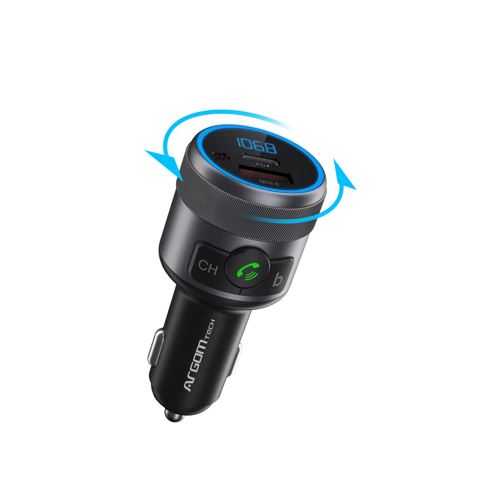 Cargador ARGOM para Vehiculo Bluetooth  Manos Libres para llamadas y música con Carga Rápida 