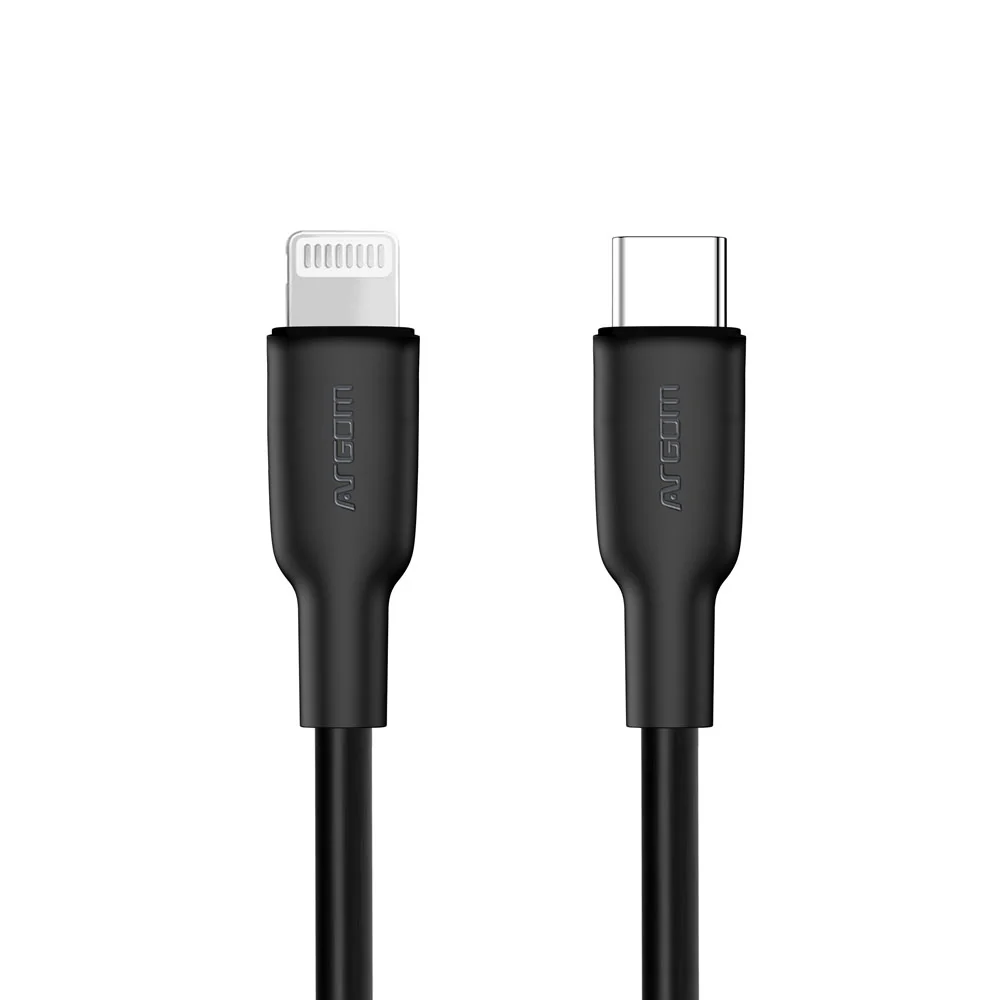 Cable ARGOM dura flex cable de silicona carga Rápida 30W USB-C a lightning, 1.8m (6 pies) - negro