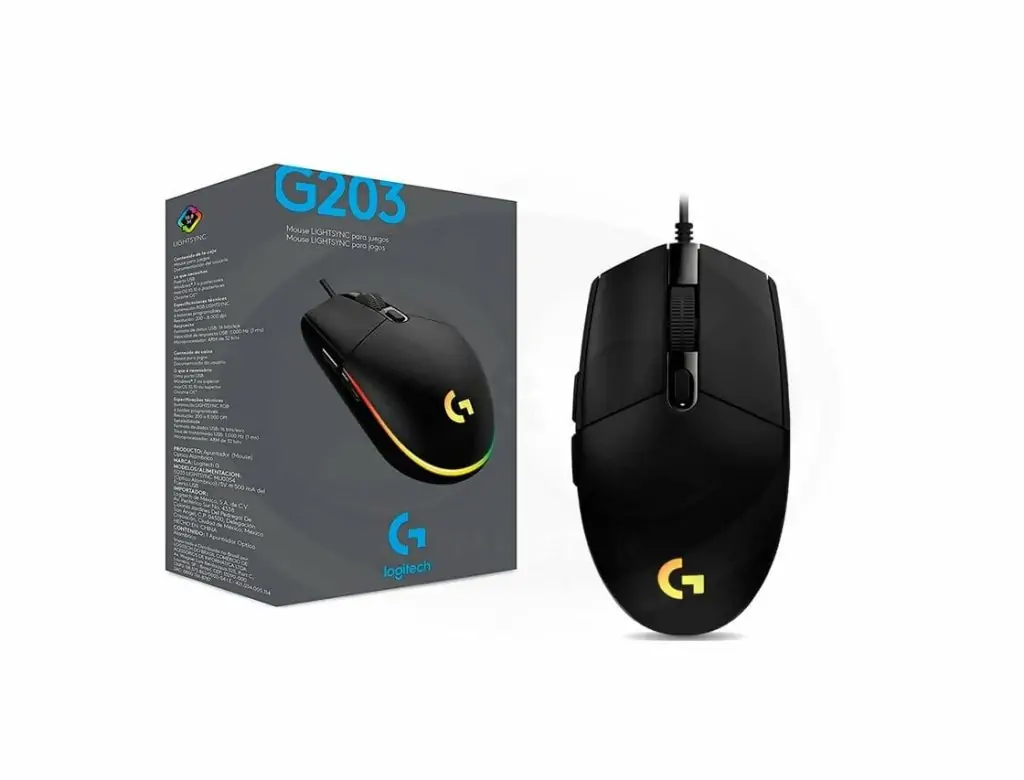 Mouse Gaming LOGITECH G203 Negro Lightsync - RGB (6 Botones - 8000 DPI - USB)