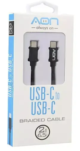[AO-CB-5010] Cable AON USB-C to USB-C, 2M, Black, Nylon 5V / 2A