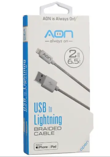 [AO-CB-1001] Cable AON USB-Lightning, MFI, 2M, 5V/2.4A (Certficado apple)