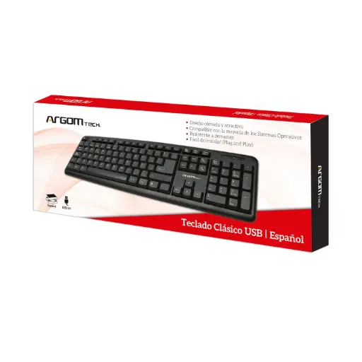 [ARG-KB-7414] Teclado ARGOMTECH Clasico español USB/ Negro
