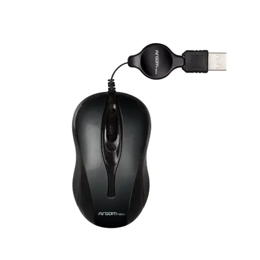 [ARG-MS-0008BK] Mouse ARGOMTECH Óptico retráctil USB/ Negro 