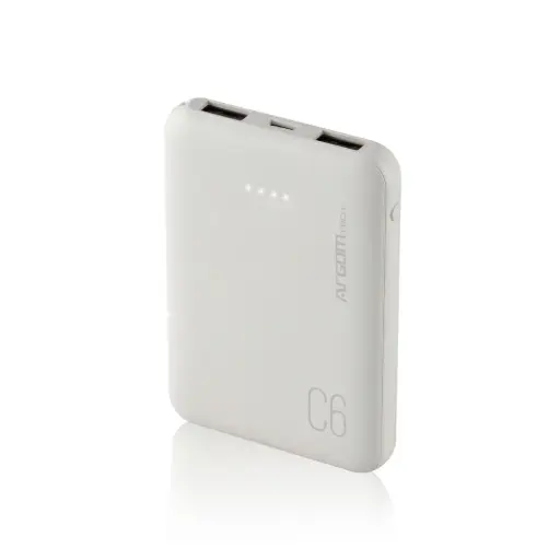 [ARG-PB-1136WT] PowerBank ARGOMTECH 6000mAh C6 Indicador LED-USB/ Blanco