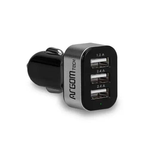 [ARG-AC-0113BK] Cargador Rápido USB 3-Puertos para Automóvil  6A