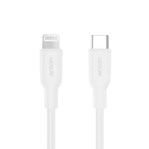 [ARG-CB-0072WT] Cable ARGOM dura flex cable de silicona carga Rápida 30W USB-C a lightning, 1.8m (6 pies) - blanco